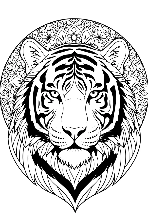 Free Tiger Coloring Page - Floral Mandala Tiger Face (Printable PDF)