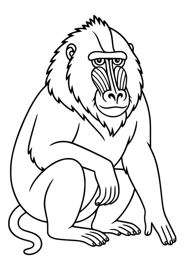 Free Mandrill Monkey Coloring Page - Sitting Jungle Pose (Printable PDF)