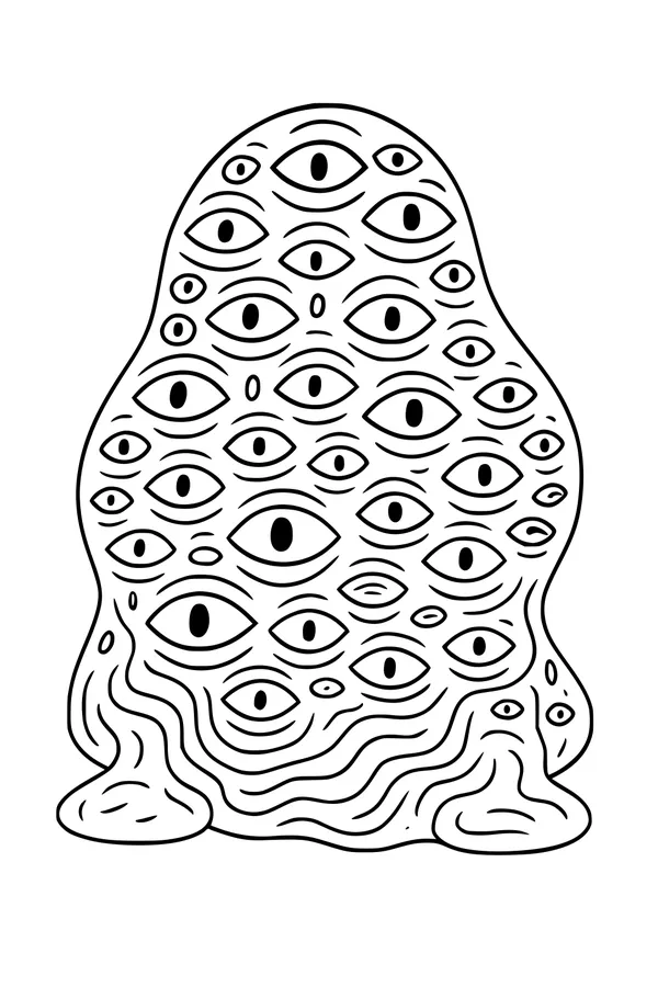 Free Alien Coloring Page - Gooey Many-Eyed Space Monster (Printable PDF)