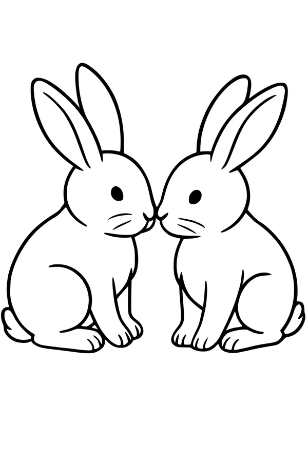 Free Rabbit Coloring Page - Two Bunny Friends Nose to Nose (Printable PDF)
