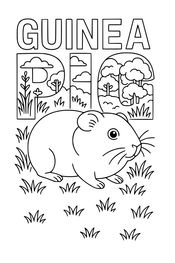 Free Guinea Pig Coloring Page - Cute Pet in Sunny Grass (Printable PDF)