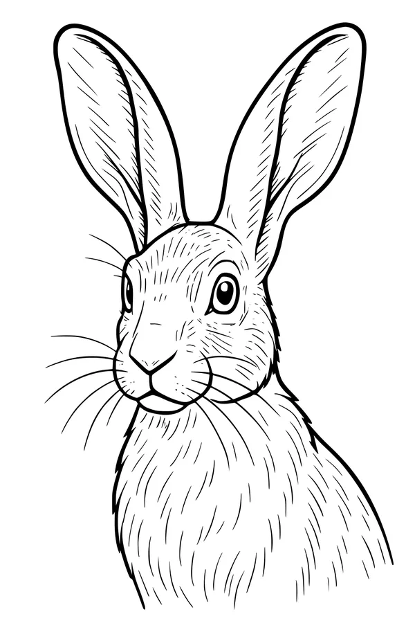 Free Hare Coloring Page - Front View With Long Ears (Printable PDF)