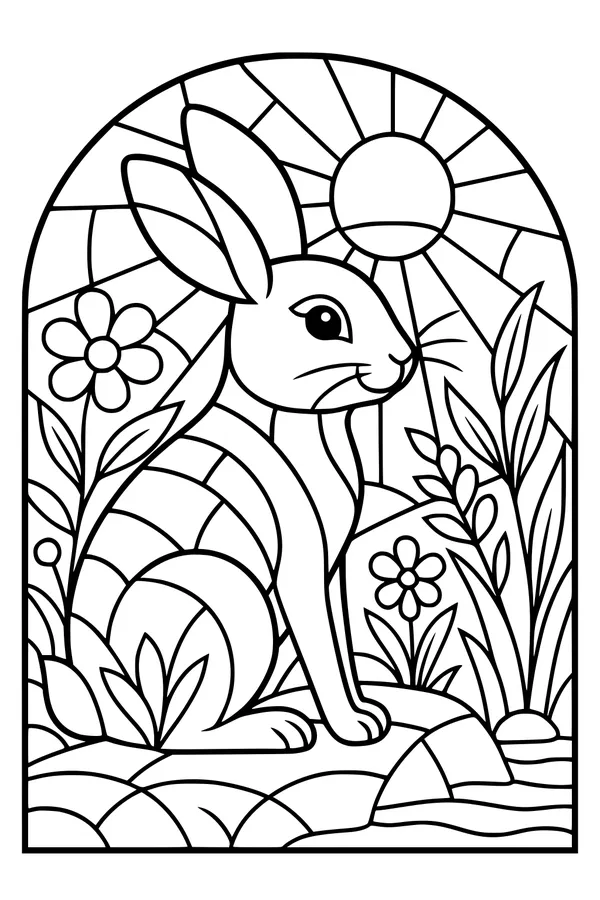 Free Rabbit Coloring Page - Bunny in Sunlit Meadow (Printable PDF)
