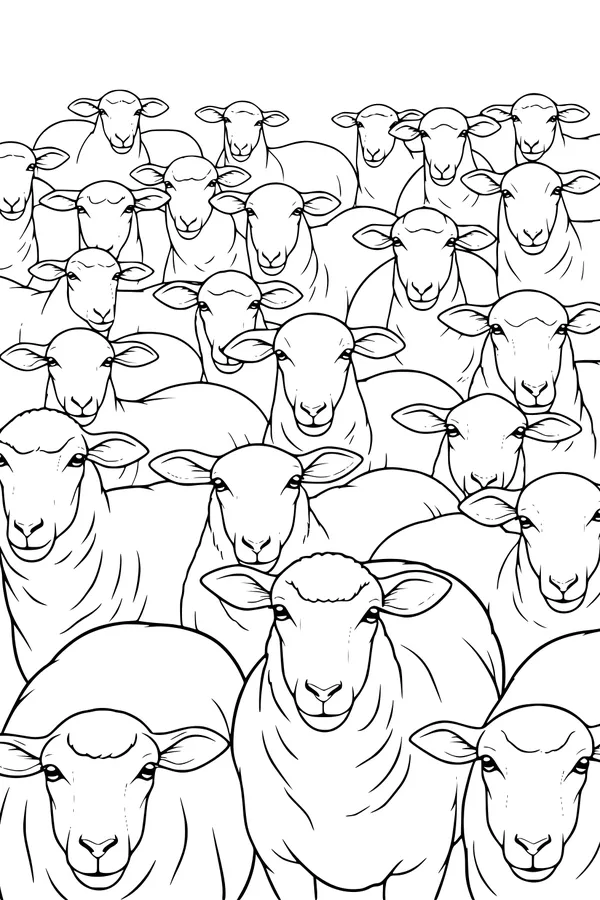 Free Sheep Coloring Page - Flock Facing Forward Together (Printable PDF)