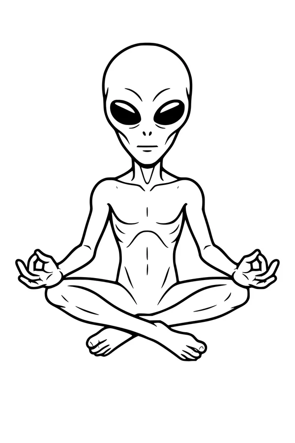 Free Alien Coloring Page - Peaceful Zen Visitor in Lotus Pose (Printable PDF)