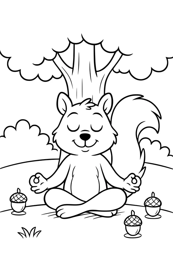 Free Squirrel Coloring Page - Meditating Forest Friend (Printable PDF)