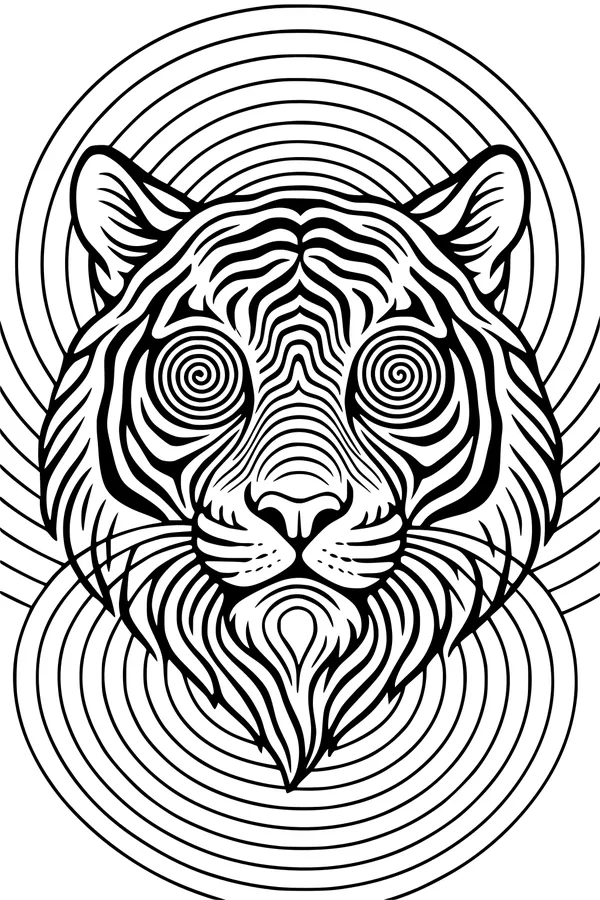 Free Tiger Coloring Page - Magical Stripes and Swirly Eyes (Printable PDF)