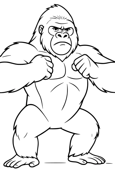 Free Gorilla Coloring Page - Strong Cartoon Ape Standing Upright (Printable PDF)
