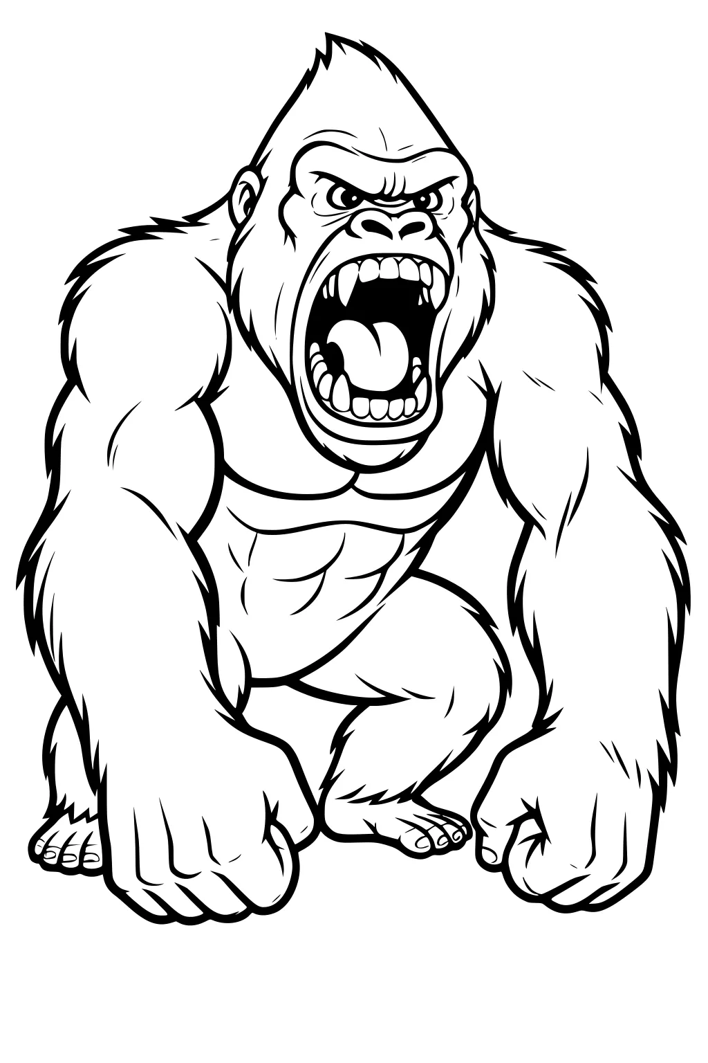 Outline of a roaring gorilla, standing on all fours with big fists and detailed fur.