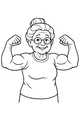 Free Grandma Coloring Page - Strong Elderly Lady Flexing Muscles (Printable PDF)