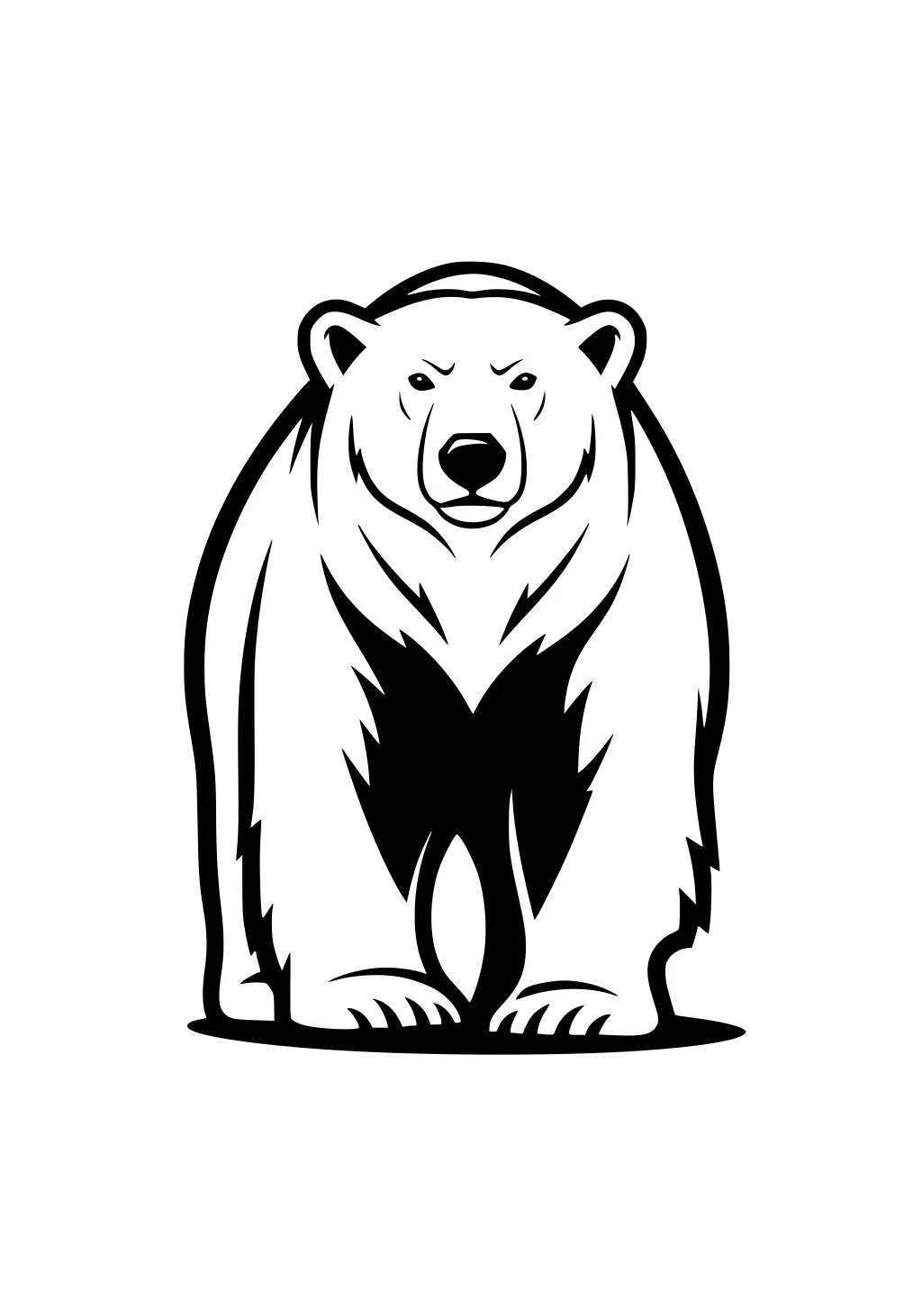 Outlined polar bear standing upright, facing forward, with bold black details on white background.