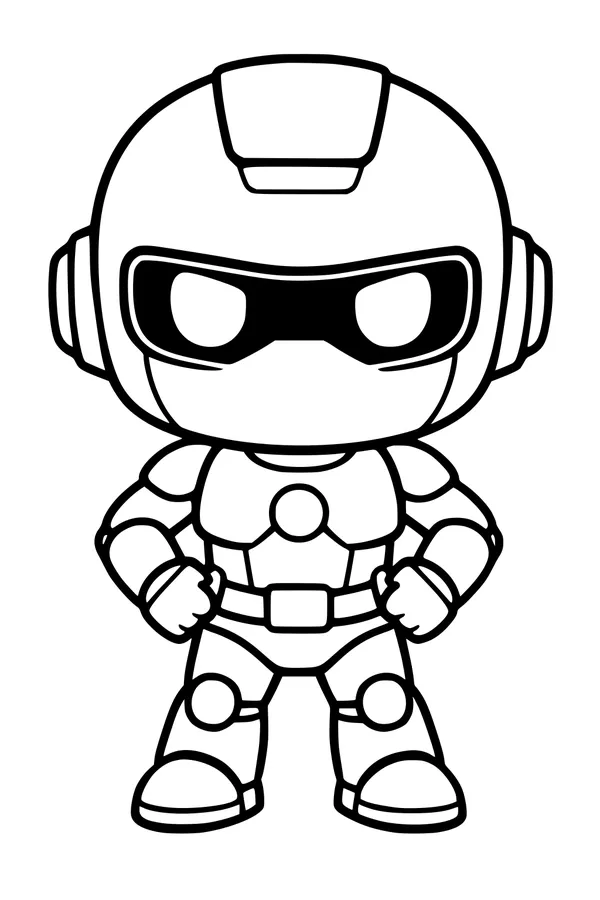 Free Robot Coloring Page - Chibi Android With Mega Helmet (Printable PDF)