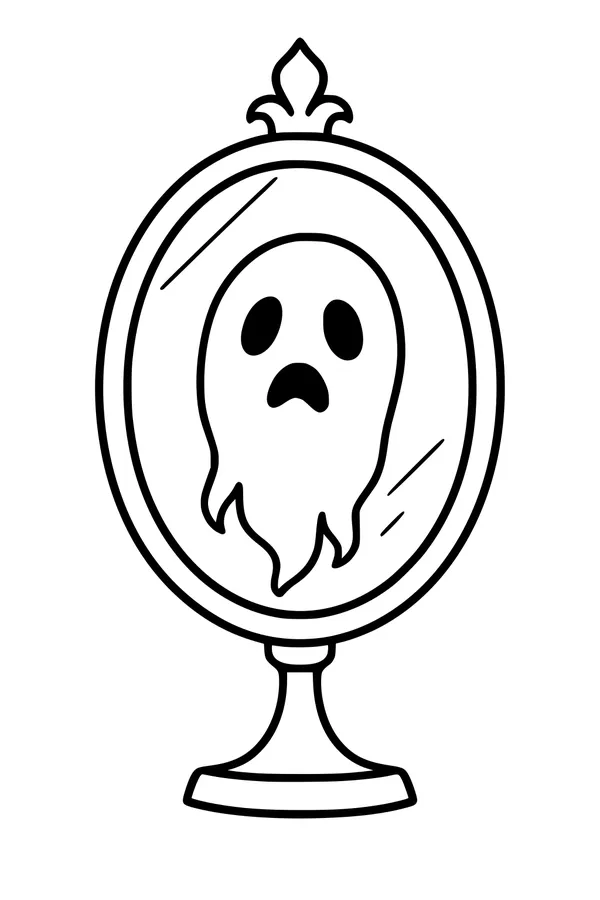 Free Ghost Coloring Page - Spooky Mirror Peekaboo (Printable PDF)