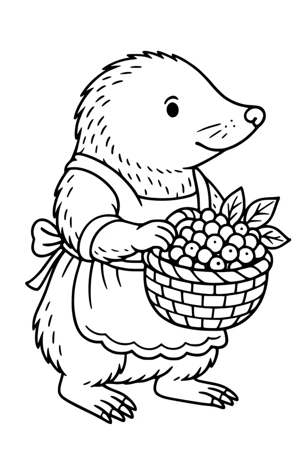 Free Mole Coloring Page - Molly Mole With Berry Basket (Printable PDF)