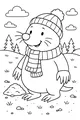 Free Mole Coloring Page - Cozy Winter Outfit in the Forest (Printable PDF)