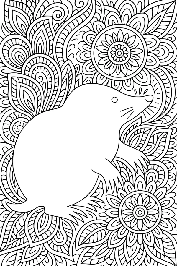 Free Mole Coloring Page - Cute Mole in Floral Garden Maze (Printable PDF)