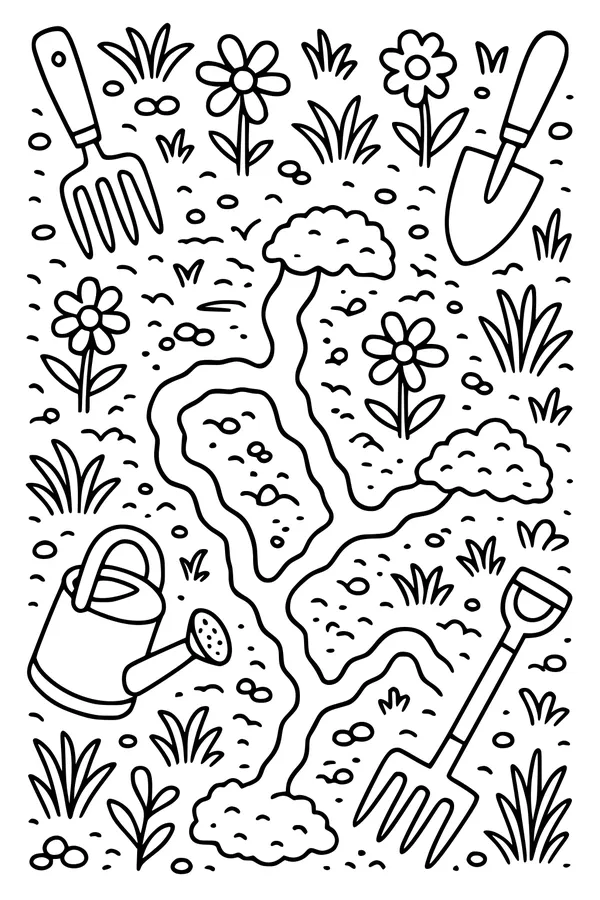 Free Mole Coloring Page - Underground Tunnels in Daisy Garden (Printable PDF)