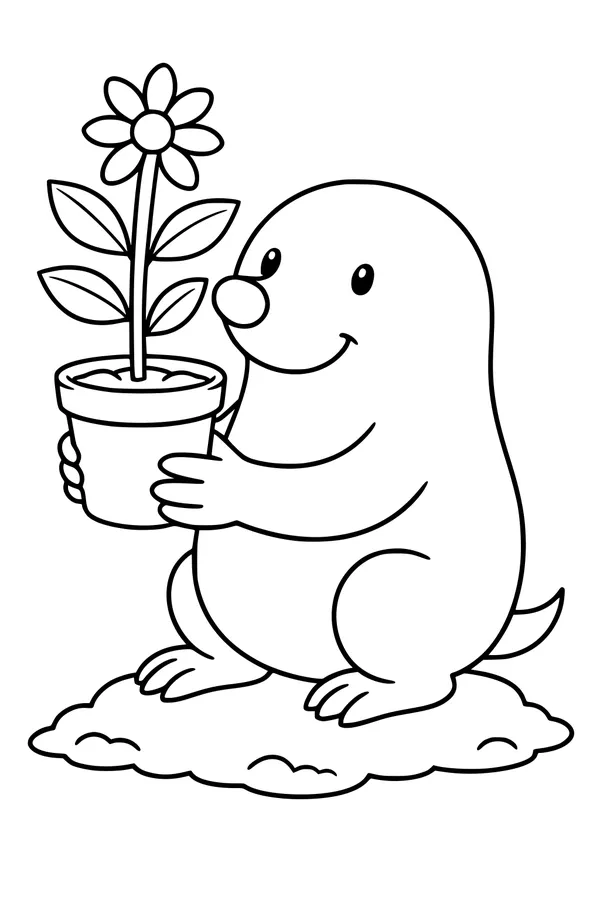 Free Mole Coloring Page - Happy Garden Flowerpot Surprise (Printable PDF)