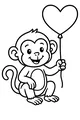 Free Monkey Coloring Page - Cute Monkey With Heart Balloon (Printable PDF)