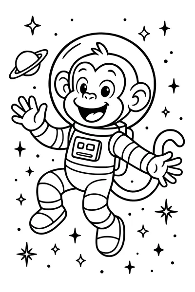Free Monkey Coloring Page - Astronaut Milo Floating in Space (Printable PDF)