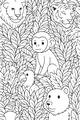 Free Monkey Coloring Page - Jungle Friends Peek Through Leaves (Printable PDF)