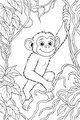 Free Monkey Coloring Page - Happy Jungle Vine Swing (Printable PDF)