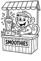 Free Monkey Coloring Page - Silly Smoothie Stand Scene (Printable PDF)