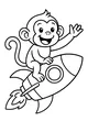 Free Monkey Coloring Page - Smiling Space Monkey on Rocket Ship (Printable PDF)