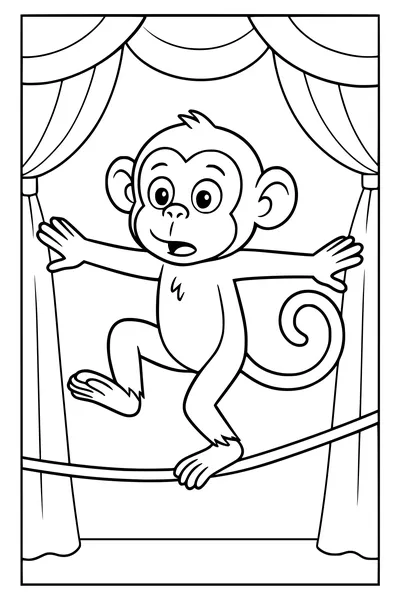 Free Monkey Coloring Page - Circus Tightrope Balancing Act (Printable PDF)