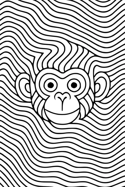 Free Monkey Coloring Page - Cartoon Face With Wavy Pattern (Printable PDF)