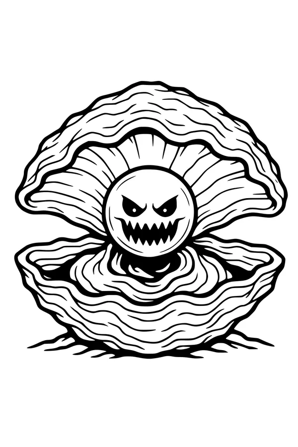 Free Kraken Pearl Coloring Page - Grumpy Monster in Giant Clam (Printable PDF)