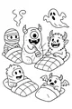 Free Halloween Monster Sleepover Coloring Page - Ghost Story Fun (Printable PDF)