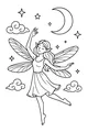 Free Fairy Coloring Page - Moonlight Dance in the Night Sky (Printable PDF)