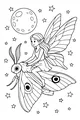Free Fairy On Giant Moth Coloring Page - Moonlit Night Sky Ride (Printable PDF)
