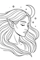Free Fairy Coloring Page - Moonlight Elf Girl Portrait (Printable PDF)