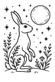 Free Hare Coloring Page - Moonlit Hilltop Under Starry Sky (Printable PDF)