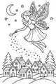 Free Fairy Coloring Page - Moonlight Magic Over Village (Printable PDF)