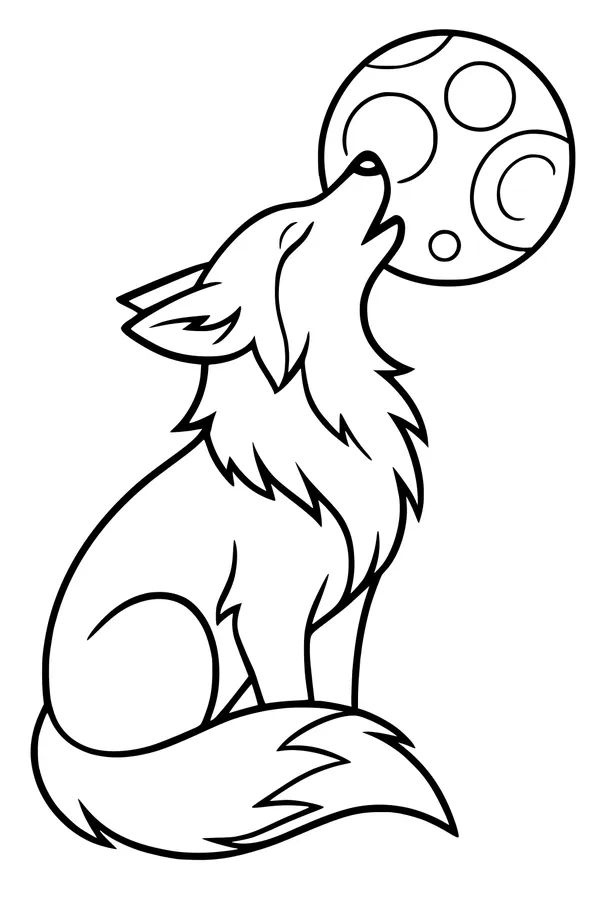 Free Fox Coloring Page - Howling at the Spotted Moon (Printable PDF)