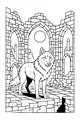 Free Wolf Coloring Page - Moonlit Castle Ruins Scene (Printable PDF)