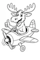 Free Moose Coloring Page - Cartoon Pilot in Airplane (Printable PDF)