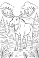Free Moose Coloring Page - Big Antlers in Pine Forest (Printable PDF)