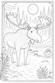 Free Moose Coloring Page - Majestic Bull by Moonlit Lake (Printable PDF)