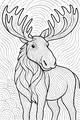 Free Moose Coloring Page - Gentle Moose With Swirly Antlers (Printable PDF)