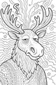 Free Moose Coloring Page - Cozy Sweater in Starry Swirls (Printable PDF)