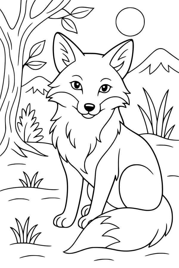 Free Fox Coloring Page - Forest Fox on Sunny Morning (Printable PDF)