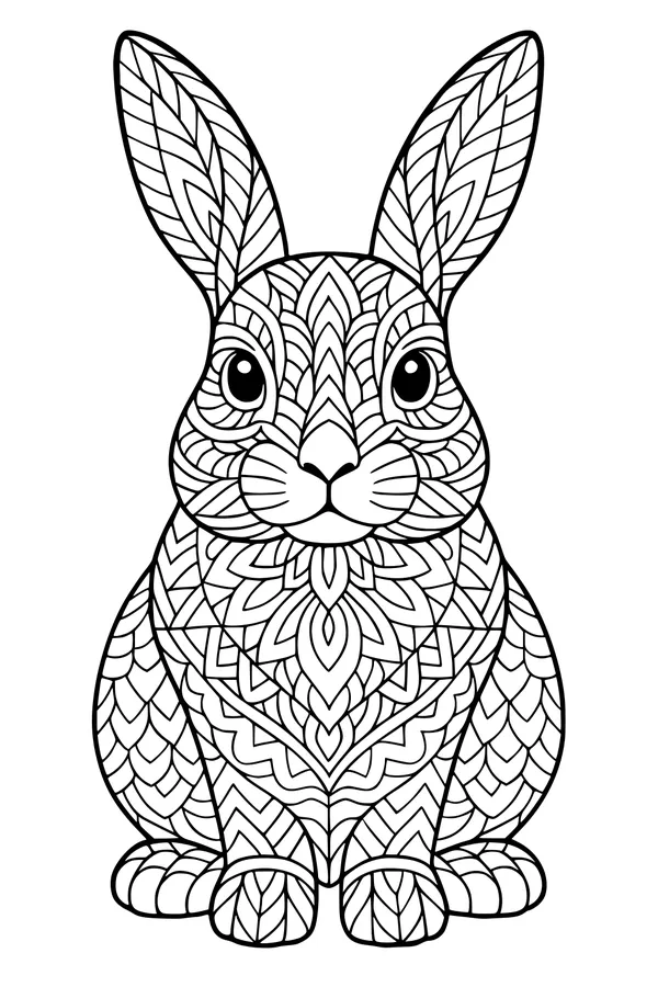 Free Rabbit Coloring Page - Bright-Eyed Bunny With Mandala Patterns (Printable PDF)