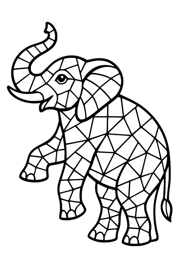 Free Elephant Coloring Page - Geometric Dancing Elephant (Printable PDF)