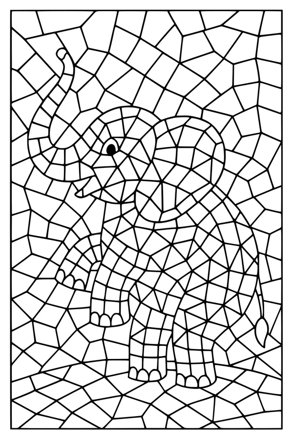 Free Elephant Coloring Page - Mosaic Patchwork Parade (Printable PDF)