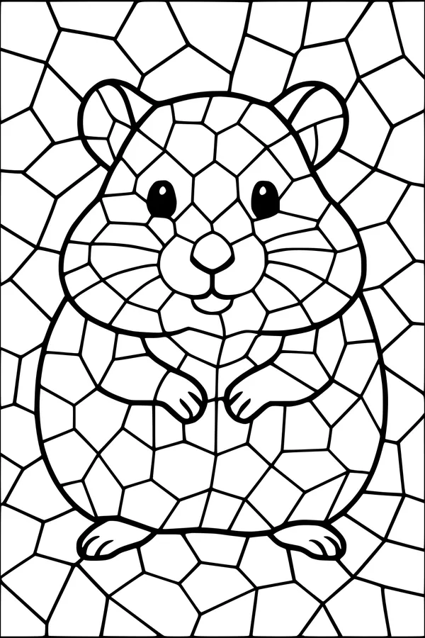 Free Hamster Coloring Page - Mosaic Cheeky Pet Sitting Upright (Printable PDF)