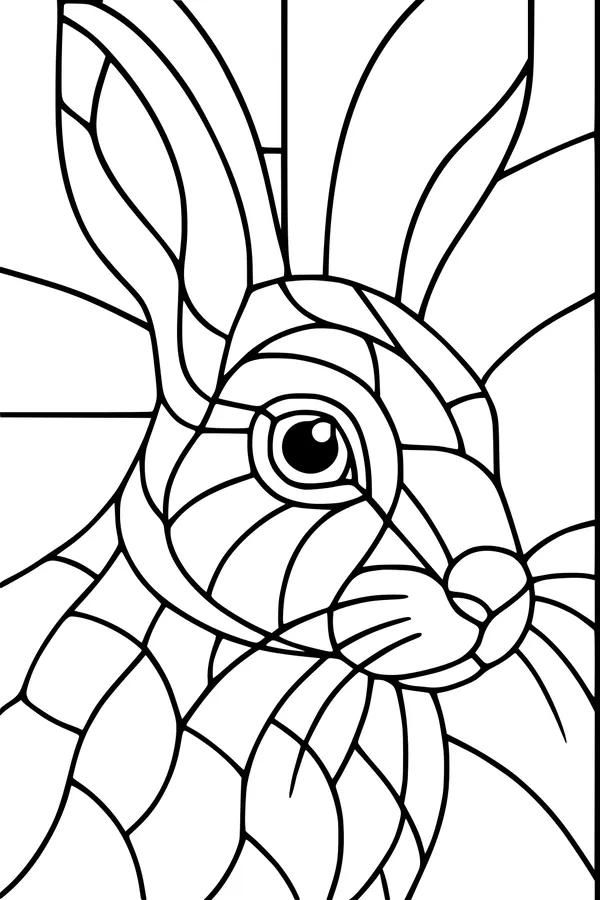 Free Hare Coloring Page - Mosaic Forest Hare With Big Ears (Printable PDF)